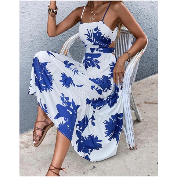 Boho Floral Tropical Print Cut out Maxi Dress - Picture 8 of 9